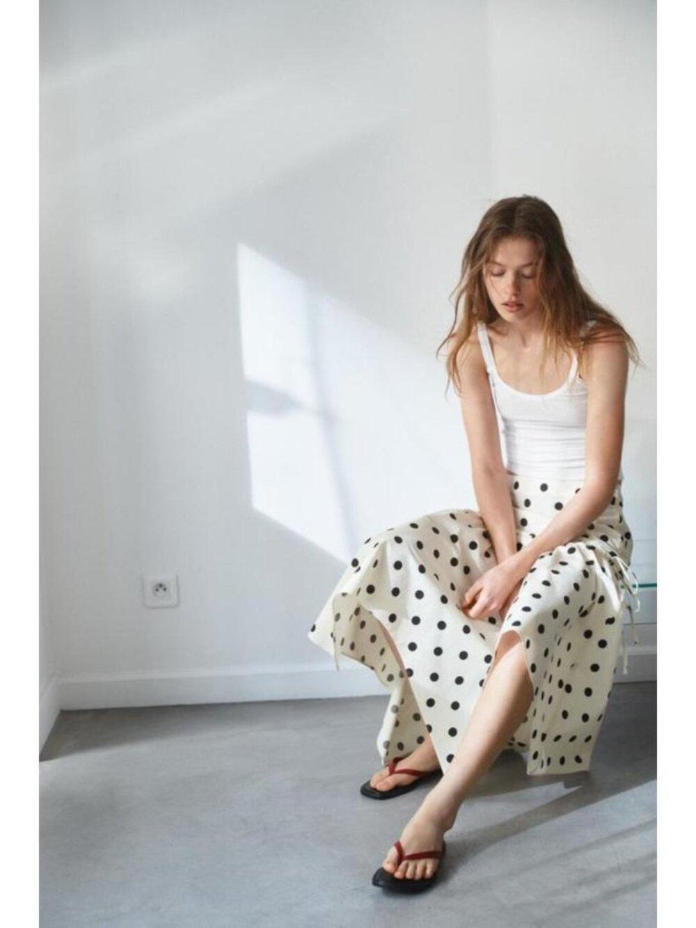 ZARA ASYMMETRIC POLKA DOT MIDI SKIRT